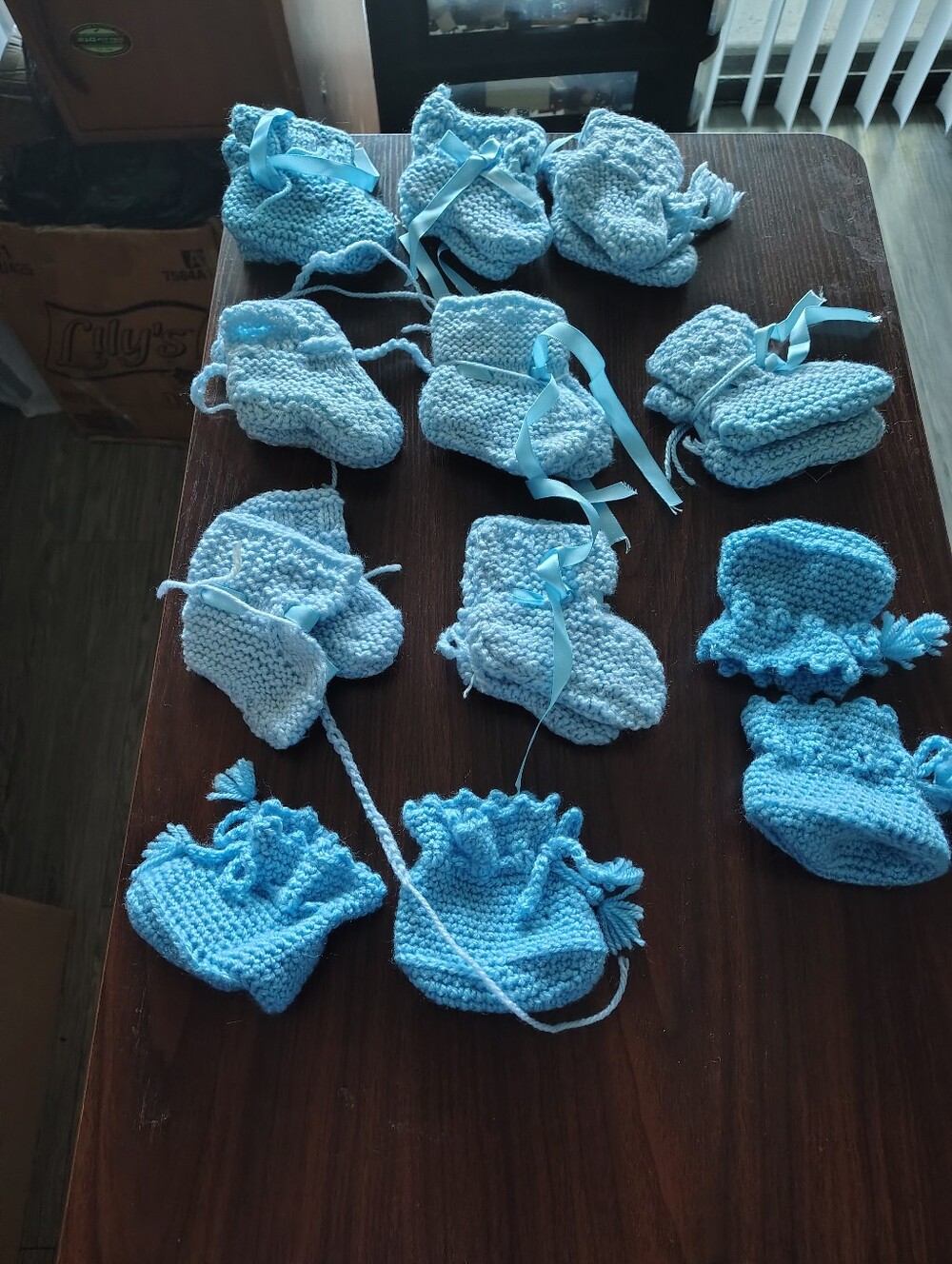 Handmade Baby Booties - Light Blue Knit LOT Of 10 Baby Handmade Palillos